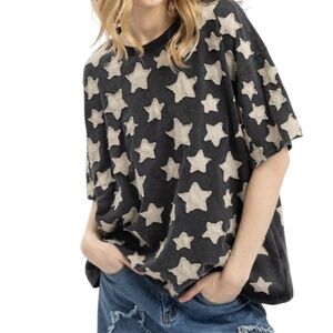 Blue Velvet Relaxed Black Star Print Short Sleeve Tee